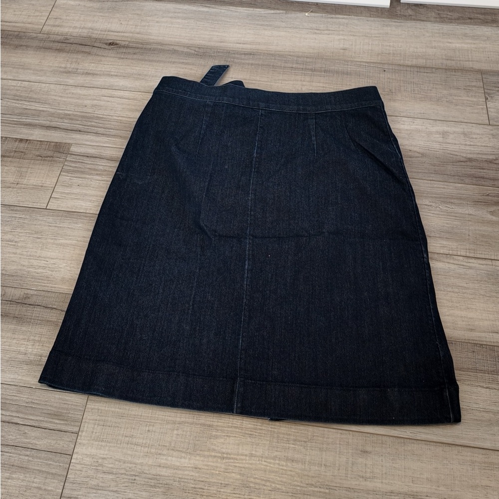 LOFT Dark Blue Denim Wrap Skirt 14 High Waist Jean Skirt Workplace Office Fall - Picture 3 of 11